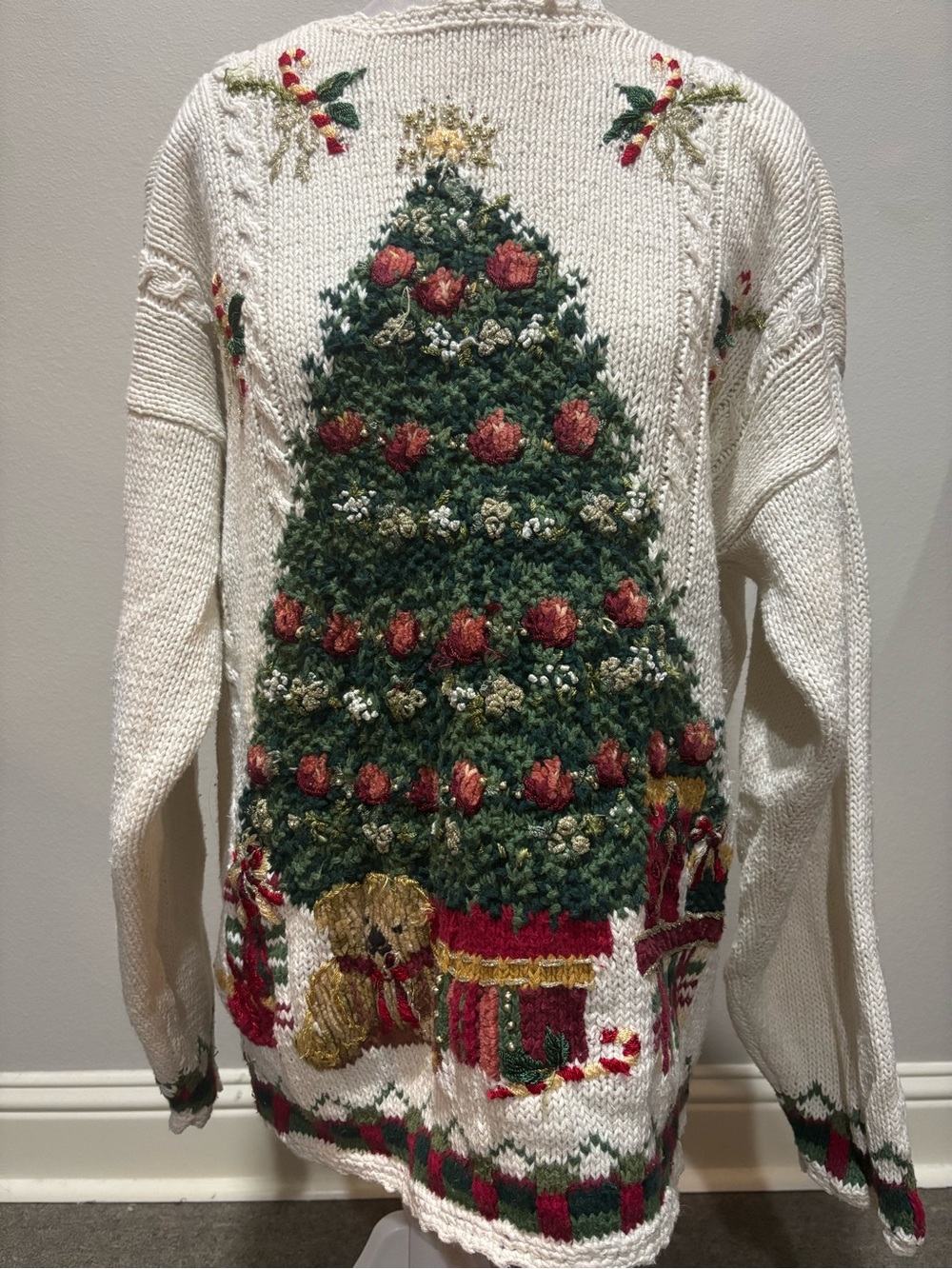 Vintage Tiara 1999 Knit Christmas tree ugly sweater rustic cottage cabin XL